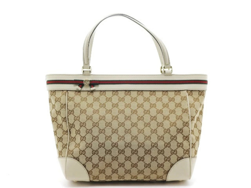 Gucci bag tote shoulder GG canvas Mayfair Beige Cream Ivory White leather